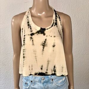 BLUE LIFE Black & Cream Tie-Dye Cropped Low-Back Halter Top